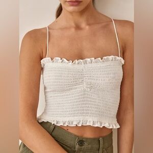 She + Sky Cream Smocked Ruffled Camisole Medium